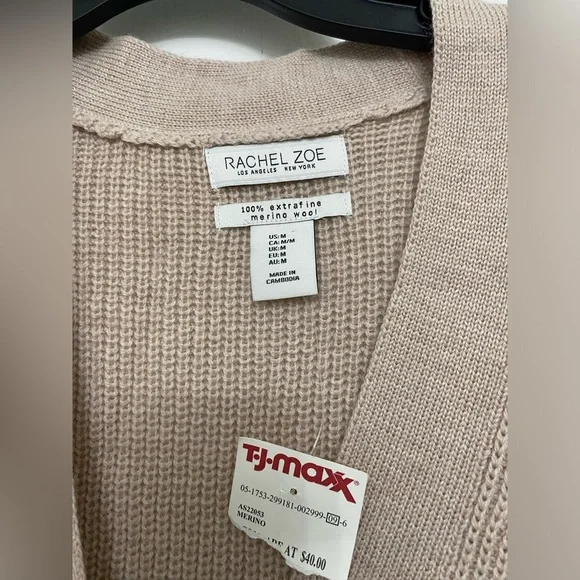 NWT Rachel Zoe Women's Tan Extra Fine Merino Wool Sweater Vest - Size M - Picture 11 of 16
